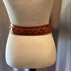 Womens detailed 2 inch wide brown leather belt.